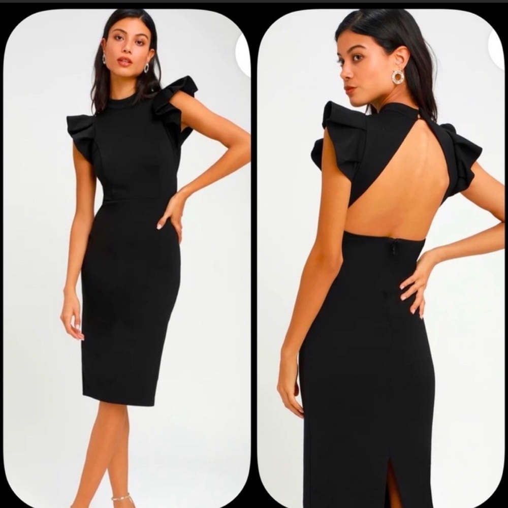 NWT Black Backless Ruffle Sleeve Dress